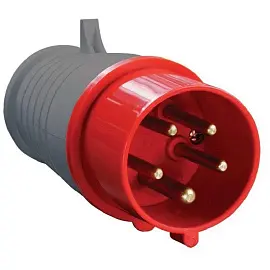 Вилка электрическая штепсельная IEK ССИ-015 с заземлением прямая 16А IP44 серая/красная (PSR02-016-5)