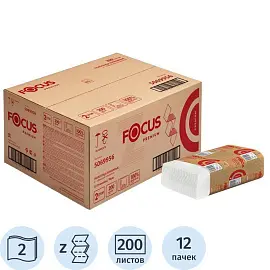 Полотенца бумажные листовые Focus Premium Z-сложения 2-слойные 12 пачек по 200 листов (артикул производителя 5069956)