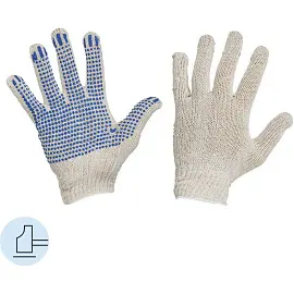 Перчатки рабочие защитные Эконом трикотажные с ПВХ покрытием белые (2 нити, 7 класс, универсальный размер, 300 пар в упаковке)