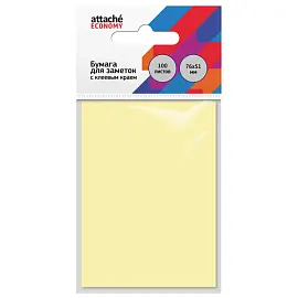 Стикеры Attache Economy 76x51 мм пастельный желтый (1 блок, 100 листов)