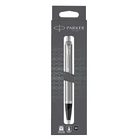 Ручка шариковая Parker "IM Stainless Steel CT" черная, 1,0мм, кнопочн., подарочная упаковка с европодвесом