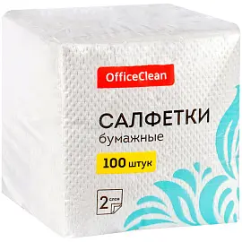 Салфетки бумажные OfficeClean, 2 слойн., 24*24см, белые, 100шт.