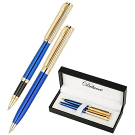 Набор Delucci "Azzurro": ручка шарик., 1мм и ручка-роллер, 0,6мм, синие, корпус син/зол., подарочная упаковка