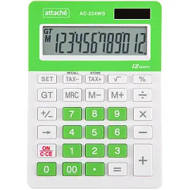 Калькулятор настольный Attache, AС-224WG,12р,двойное питание, бело-зеленый