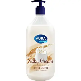 Крем-мыло AURA Шелк и рисовое молочко Silky Cream флакон/дозатор,  1000мл