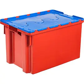 Ящик (лоток) универсальный из ПНД с крышкой 600х400х350 мм синий/оранжевый