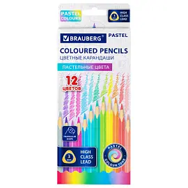 Карандаши цветные BRAUBERG PASTEL, 12 пастельных цветов, трёхгранные, грифель 3 мм, 181850