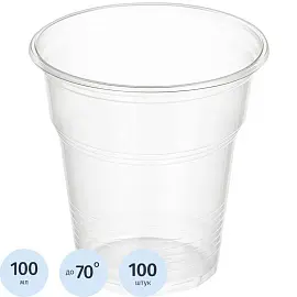 Стакан одноразовый пластиковый 100 мл прозрачный 100 штук в упаковке Комус