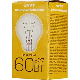 Лампа накаливания Старт 60 Вт E27 грушевидная прозрачная 2700 К теплый белый свет (10 штук в упаковке)