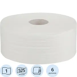 Бумага туалетная 1-слойная 525 метров белая (6 рулонов в упаковке)