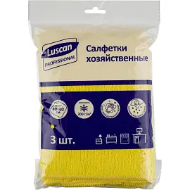 Салфетки хозяйственные Luscan Professional микрофибра 40х40 см 300 г/кв.м желтые 3 штуки в упаковке