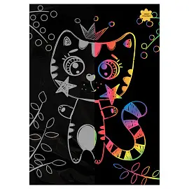 Гравюра с мультицветной основой ТРИ СОВЫ "Котик", А4