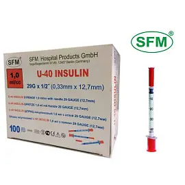 Шприц инсулиновый SFM 1 мл U-40 29G (0.33х12.7 мм, 10 штук в упаковке)