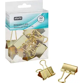 Зажимы для бумаг Attache Selection 32 мм золотые (12 штук в упаковке)