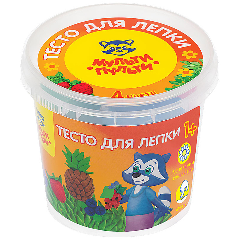 Тесто для лепки Мульти-Пульти "Енот на каникулах", 04 цвета*60г, пластиковый стакан Тесто для лепки Мульти-Пульти "Енот на каникулах", 04 цвета*60г, пластиковый стакан