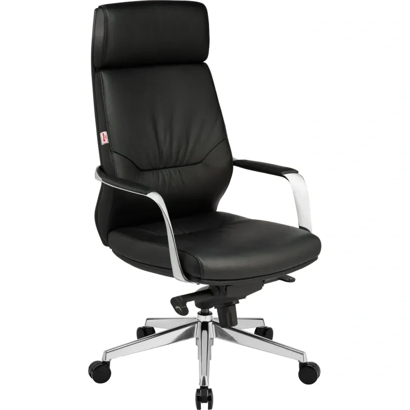 Кресло для руководителя Комус Мебель (Easy Chair) 570 чёрное (натуральная кожа с компаньоном, металл хромированный)