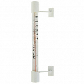 Термометр белый оконный стеклянный на липучке в картоне