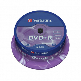 Диск DVD+R Verbatim 4.7 ГБ 16x cake box 43500 (25 штук в упаковке)