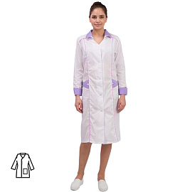Халат медицинский женский м03-ХЛ белый/фиолетовый (размер 60-62, рост 158-164)