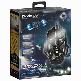 Мышь проводная игровая DEFENDER sTarx GM-390L, USB, 7 кнопок+1 колесо-кнопка, оптическая, черная, 52390