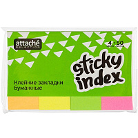 Клейкие закладки Attache Selection бумажные 4 цвета по 50 листов 20x50 мм