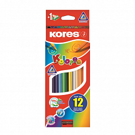 Карандаши цветные Kores 12 цветов трехгранные с точилкой