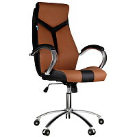 Кресло руководителя Helmi HL-E01 "Inari", экокожа черная/коричневая, хром