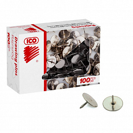 Кнопки канцелярские ICO металлические серебристые (100 штук в упаковке)