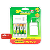 Зарядное устройство GP 100AAAHC/CPBA-2CR4 для 4-х аккумуляторов (в комплекте 4 аккумулятора AAA емкостью 1000 мАч)