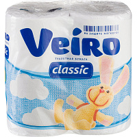 Бумага туалетная Veiro Classic 2-слойная белая (4 рулона в упаковке)
