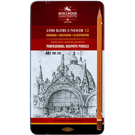 Набор чернографитных карандашей Koh-I-Noor 1502/II 8B-2H заточенные (12 штук в упаковке)