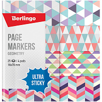 Флажки-закладки Berlingo "Ultra Sticky" "Geometry", 18*70мм, бумажные, в книжке, с дизайном, 25л*4 блока