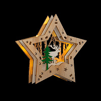 Сувенир Звезда с оленем в лесу 18x18x5 см,дерево, АААх2 ,теп бел 6117380