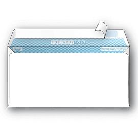Конверт BusinessPost E65 90 г/кв.м белый стрип с внутренней запечаткой с левым окном (1000 штук в упаковке)