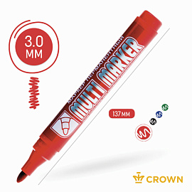 Маркер перманентный CROWN "Multi Marker", КРАСНЫЙ, круглый наконечник, 3 мм, CPM-800