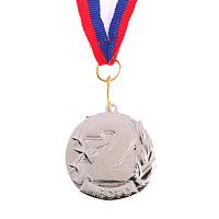 Медаль 2 место Серебро металлическая с лентой Триколор 1919300 (диаметр 4.6 см)