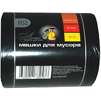 Мешки для мусора на 60 литров Amigo черные (ПВД, 30 мкм, в рулоне 50 штук, 60x90 см)