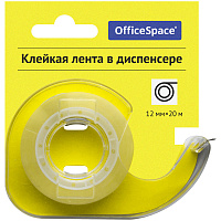 Клейкая лента 12мм*20м, OfficeSpace, прозрачная, в пластиковом диспенсере, европодвес