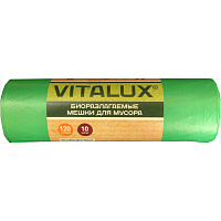 Мешки для мусора VitaLux Bio 120 л зеленые (ПНД, 17 мкм, 10 штук в рулоне, 70x105 см)