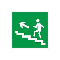 Знак безопасности Направление к эвакуационному выходу по лестнице вверх, левосторонний E16 (200х200 мм, пленка ПВХ, фотолюминесцентный)