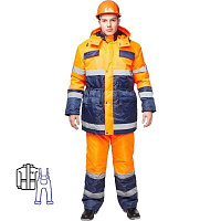 Костюм сигнальный рабочий зимний мужской Спектр-2-КПК с СОП куртка и полукомбинезон (размер 64-66, рост 170-176)