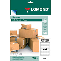Бумага самоклеящаяся А4 50л. Lomond, белая, 64 фр. (48,5*16,9), 70г/м2 фото Бумага самоклеящаяся А4 50л. Lomond, белая, 64 фр. (48,5*16,9), 70г/м2
