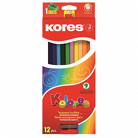 Карандаши цветные Kores 12 цветов шестигранные с точилкой