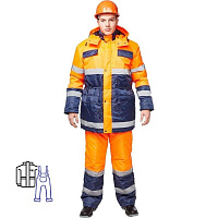 Костюм сигнальный рабочий зимний мужской Спектр-2-КПК с СОП куртка и полукомбинезон (размер 56-58, рост 170-176)