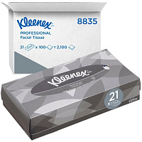 Салфетки косметические KIMBERLY-CLARK Kleenex для лица 2-слойные белые (21 упаковка по 100 штук, артикул производителя 8835)