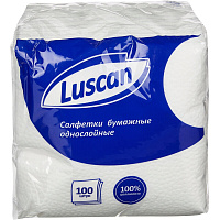 Салфетки бумажные Luscan 24х24 см белые 1-слойные 100 штук в упаковке