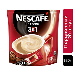Кофе растворимый порционный NESCAFE "3 в 1 Классик", КОМПЛЕКТ 20 пакетиков по 14,5 г, 12460849