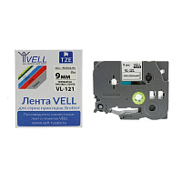 Картридж Vell VL-121 для принтера этикеток Brother (9 мм x 8 м, цвет ленты прозрачный, шрифт черный)