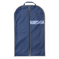 Чехол для одежды из спанбонда с окошком синий, кант серый, BL 120-60
