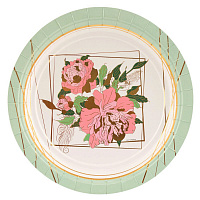 Тарелка одноразовая Веселая затея Пионы бумажная разноцветная с рисунком 170 мм (6 штук в упаковке)